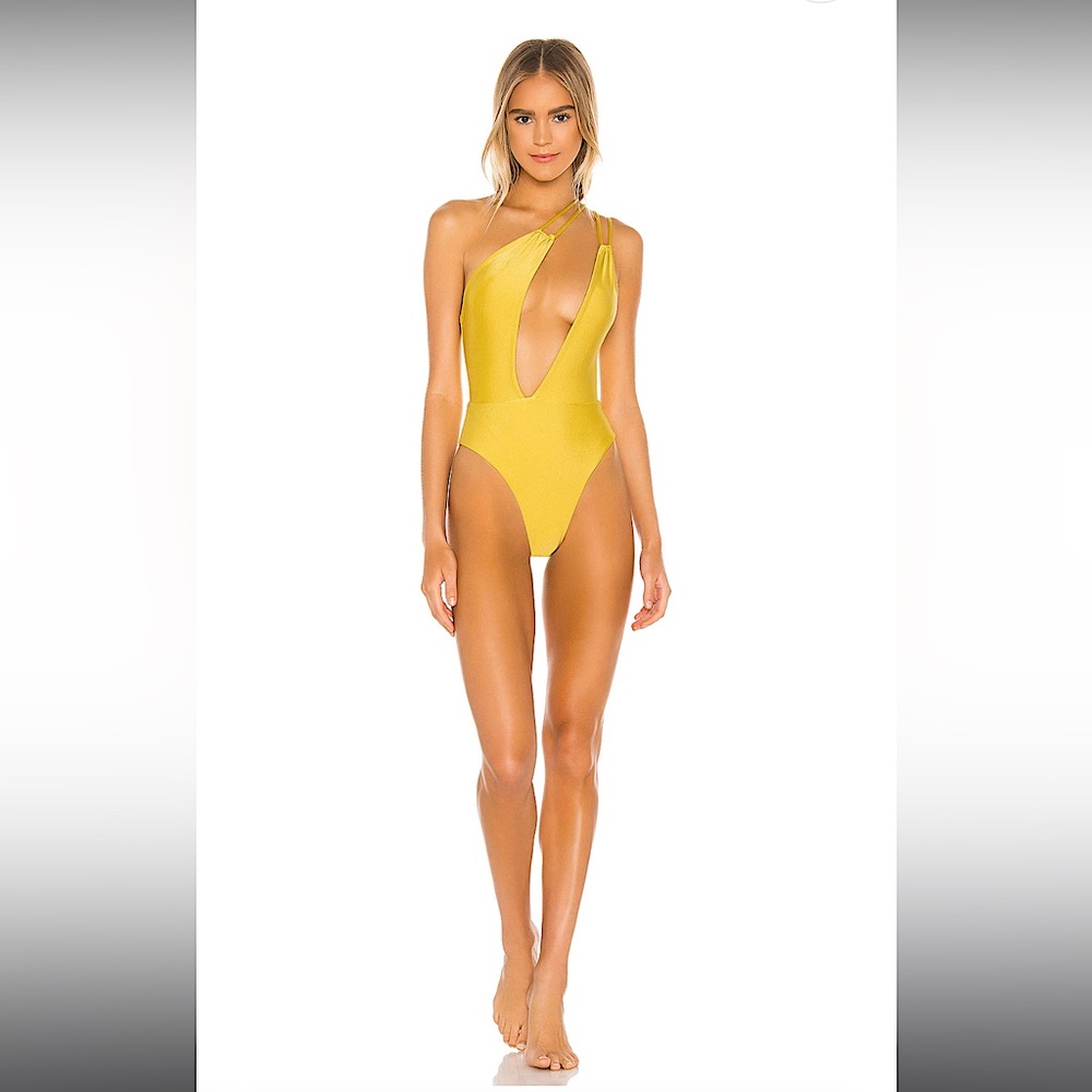 NEW W TAGS LOVERS & FRIENDS SATIN GOLD ONE PEICE BATHING SUIT MONOKINI SMALL